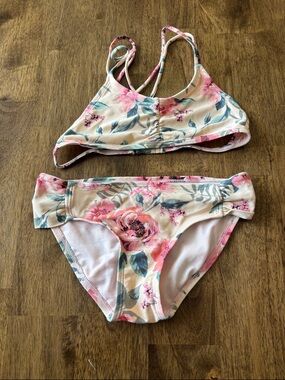 Macy's Pink Floral Girls Two-Piece Swim Bikini